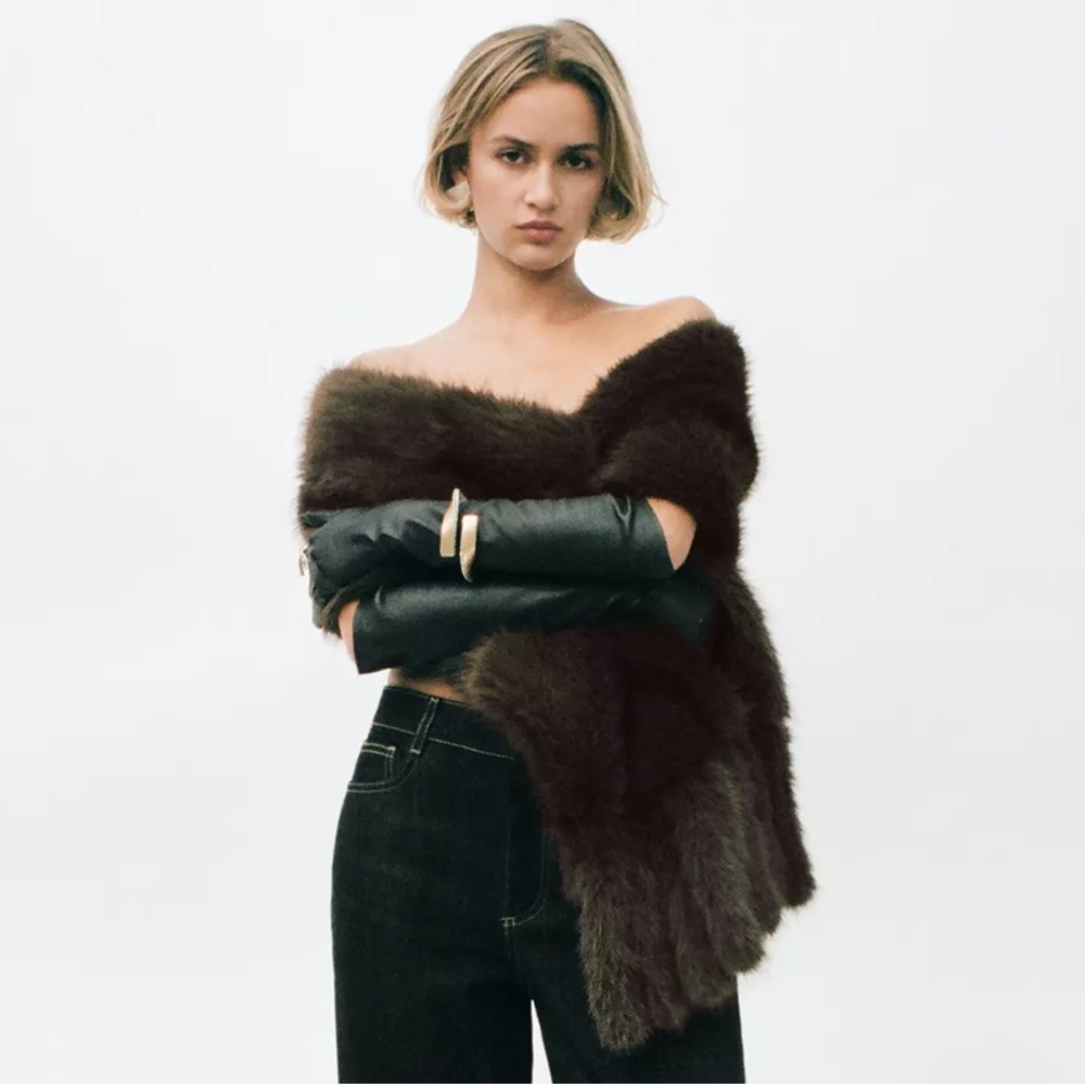 ZARA FAUX FUR FRINGED SCARF